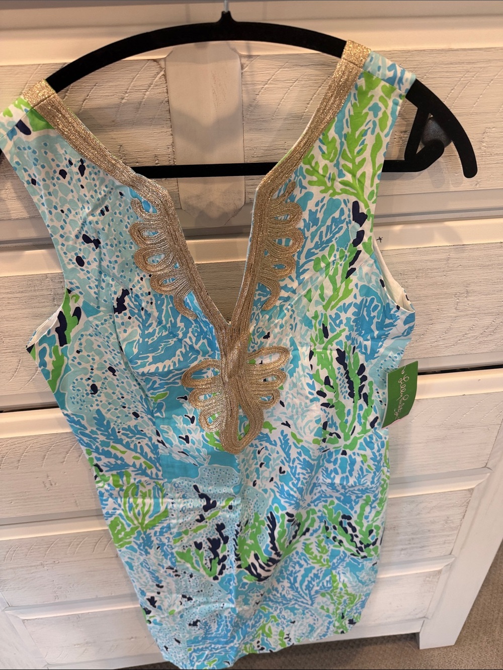 Lilly Pulitzer Aqua, Blue & Green Embroidered V-Neck Shift Dress - Picture 2 of 4
